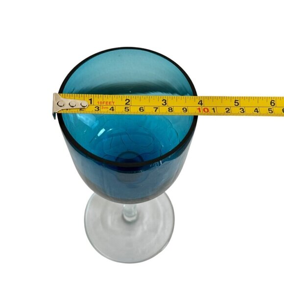 Unique Broken Pattern, Hand-Blown Deep Blue Glass Candle Holder 11.5" Tall - Picture 10 of 13